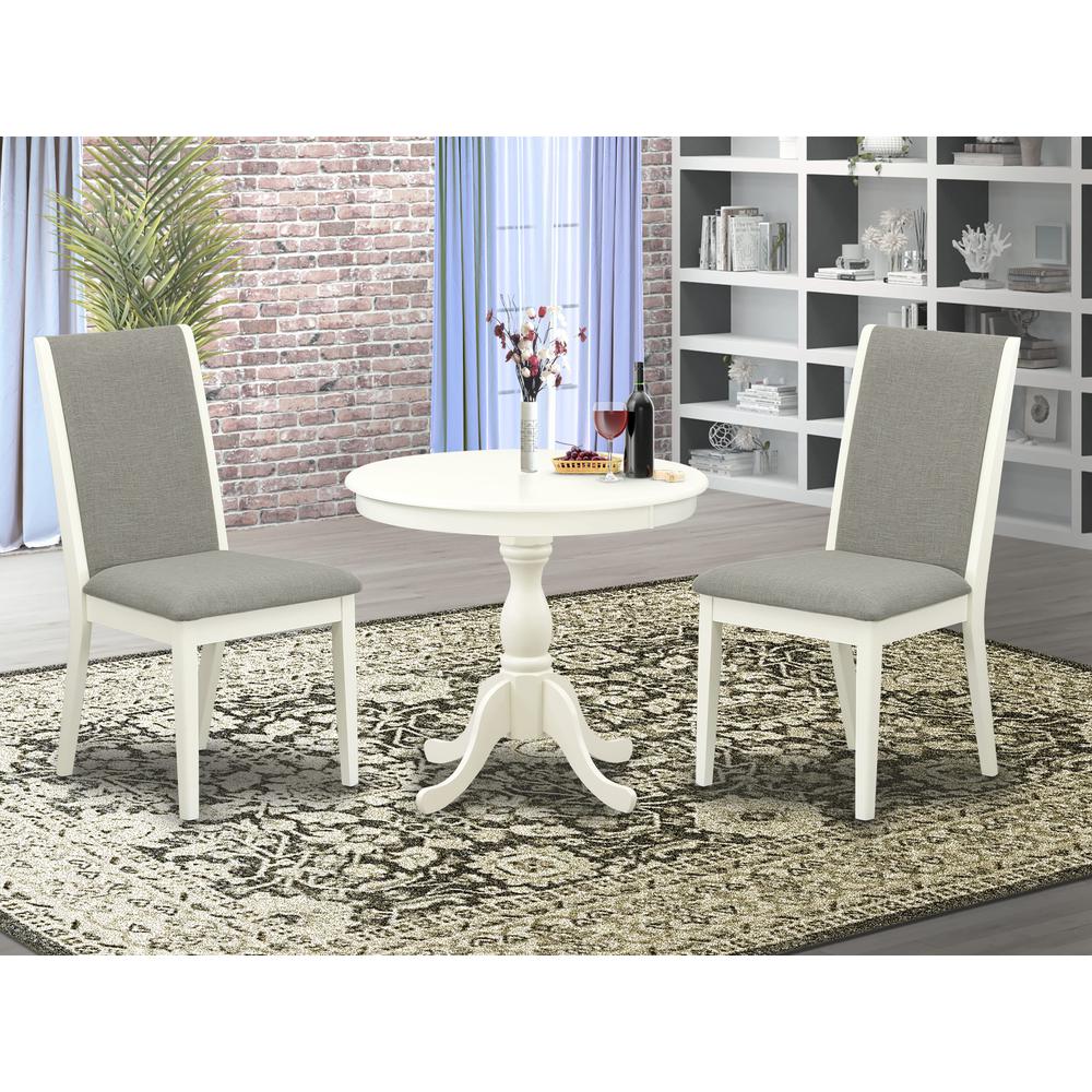 AMLA3-LWH-06 3 Pc Dining Table Set - 1 Wooden Dining Table and 2 Shitake Kitchen Chairs - Linen White Finish