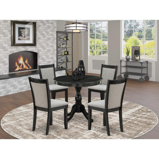 East West Furniture 5-Pc Kitchen Room Table Set Contains a Kitchen Table and 4 Shitake Linen Fabric Parsons Chairs - Wire Brushed Black Finish