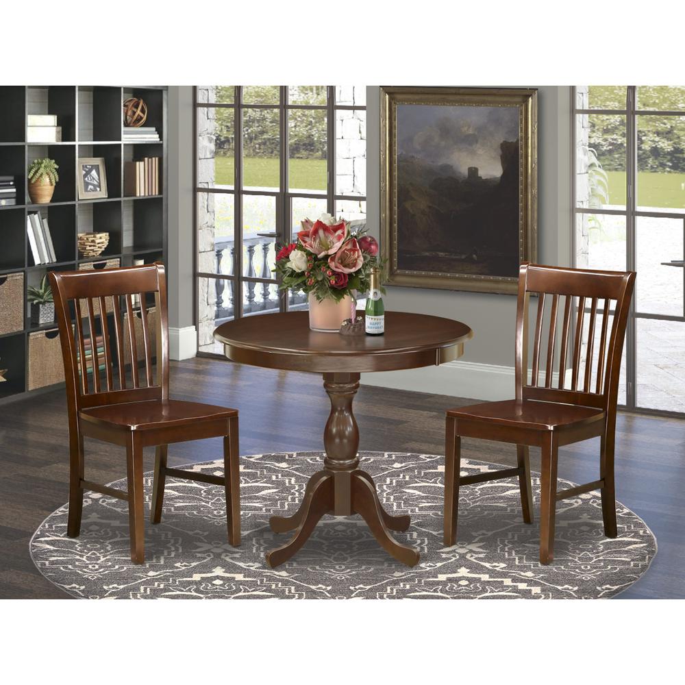 AMNF3-MAH-W 3 Piece Dining Room Table Set - 1 Wooden Table and 2 Mahogany Dining Chairs - Mahogany Finish