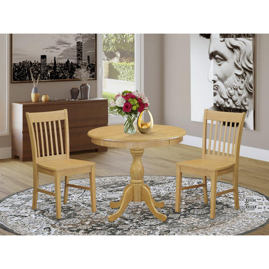 AMNF3-OAK-W 3 Pc Dining Room Table Set - 1 Modern Dining Room Table and 2 Oak Dining Chairs - Oak Finish