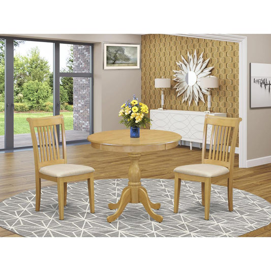 AMPO3-OAK-C 3 Piece Dining Table Set - 1 Modern Dining Table and 2 Oak Dining Room Chair - Oak Finish