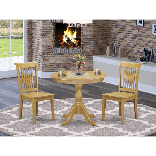 East West Furniture 3 Piece Dinette Set Includes 1 Wood Dining Table and 2 Oak Wood Dining Chairs with Slatted Back - Oak Finish