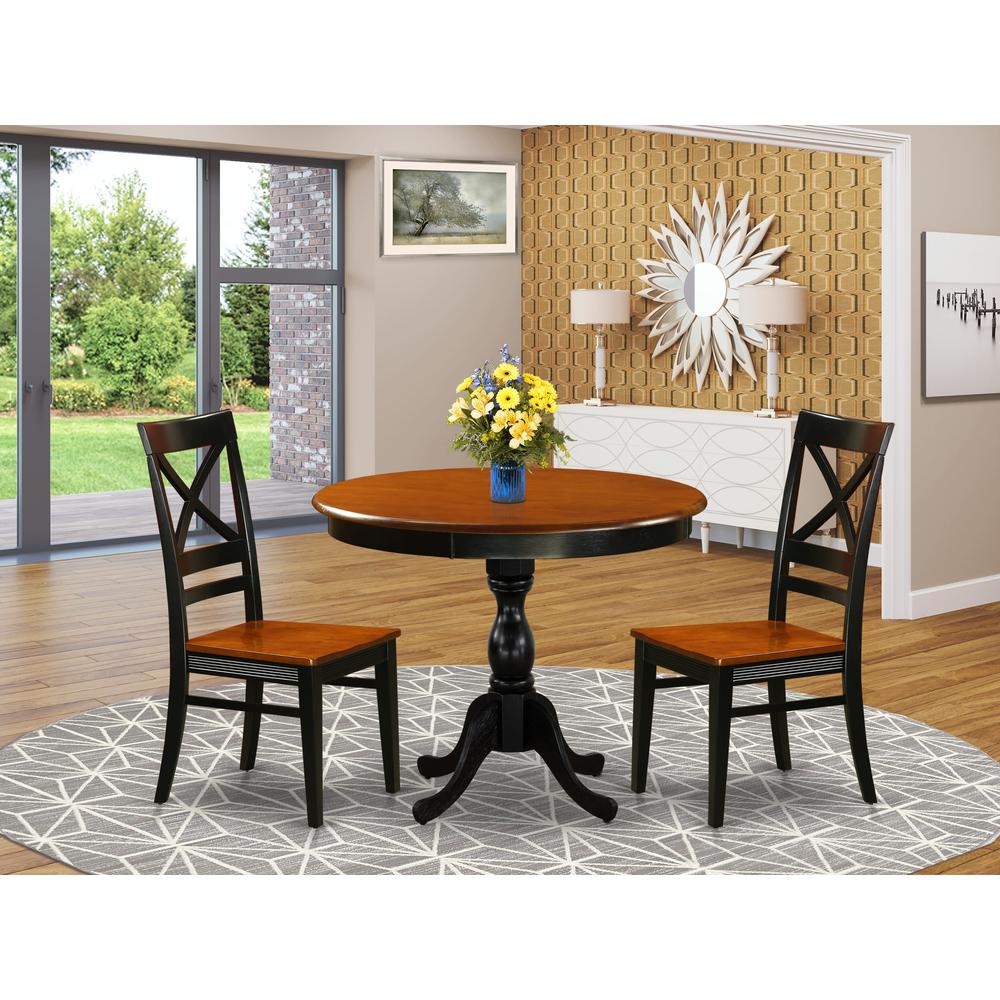 East West Furniture 3-Piece Dining Set Contains a Modern Dining Table and 2 Dining Chairs with X Back - Black Finish