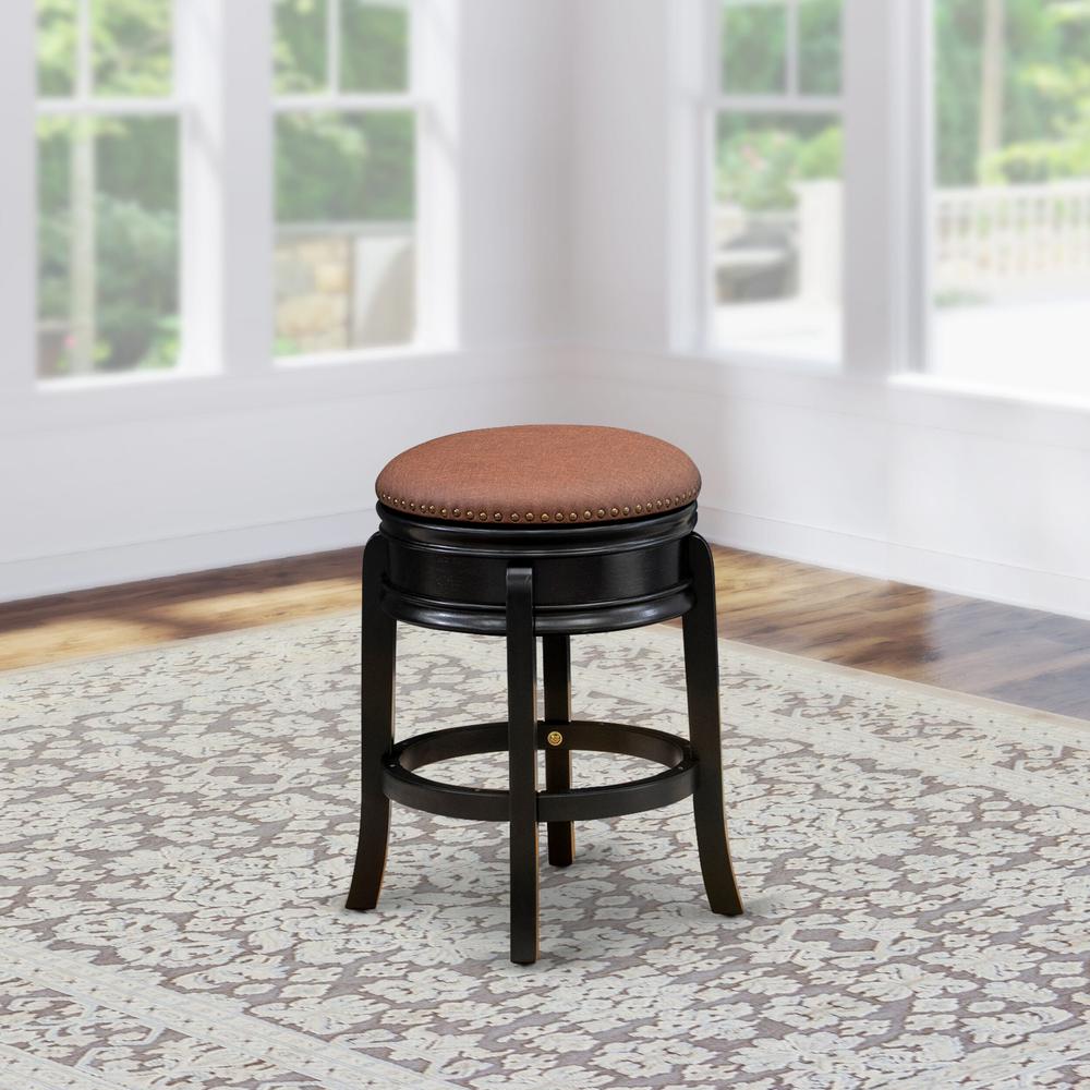 AMS024-112 Stunning Bar Stool- Backless Stool with Round Shape - Brown Roast PU leather Seat and 4 Solid Wood Curved Legs - Stool Counter Height in Black End