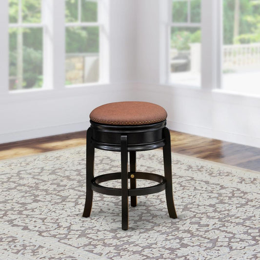 AMS024-112 Stunning Bar Stool- Backless Stool with Round Shape - Brown Roast PU leather Seat and 4 Solid Wood Curved Legs - Stool Counter Height in Black End