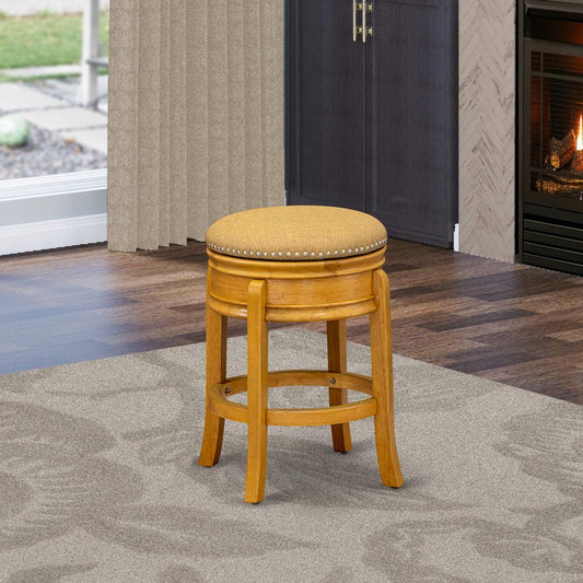 AMS024-416 Wonderful Wood Bar Stool- Stool Counter Height with Round Shape - Vegas Gold PU leather Seat and 4 Hardwood Curved Legs - Round Wooden Stool in Oak End