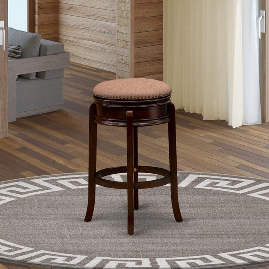 AMS030-303 Wonderful Counter Height Bar Stool- Bar Stool with Round Shape - Mocha PU leather Seat and 4 Solid Wood Curved Legs - Backless Counter Stool in Mahogany Finish