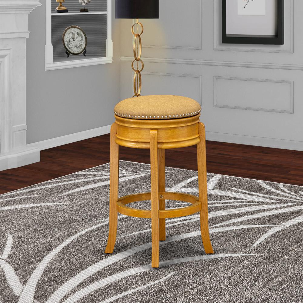 AMS030-416 Amazing Counter Height Bar Stool- Counter Height Bar Stool with Round Shape - Vegas Gold PU leather Seat and 4 Solid Wood Curved Legs - Upholstered Bar Stool in Oak Finish