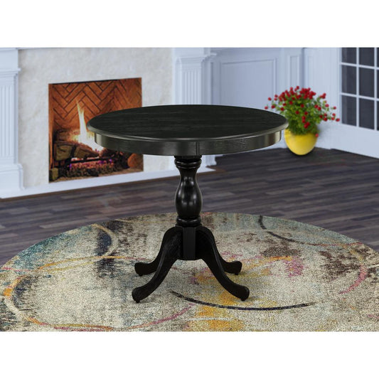 East West Furniture 1-Piece Modern Table with Round Wire Brushed Black Table top and Wire Brushed Black Pedestal Leg Finish