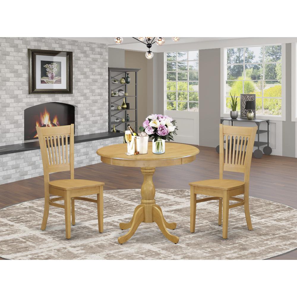 AMVA3-OAK-W 3 Piece Dining Room Table Set - 1 Wood Dining Table and 2 Oak Mid Century Chair - Oak Finish