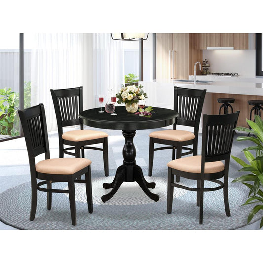 East West Furniture 5-Pc Dining Room Table Set- 4 Kitchen Chair and Modern dining room table - Linen Fabric Seat and Slatted Chair Back (Black Finish)