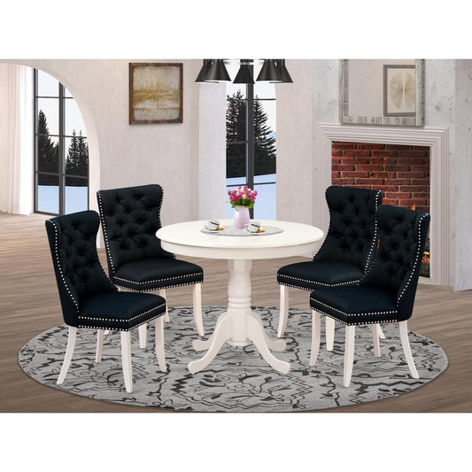 5 Piece Dining Room Set Consists of a Round Wooden Table with Pedestal