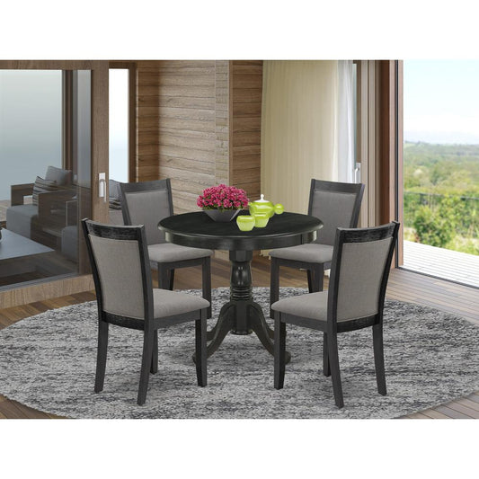 East West Furniture 5-Piece Modern Dining Table Set Contains a Modern Dining Room Table and 4 Dark Gotham Grey Linen Fabric Dining Room Chairs - Wire Brushed Black Finish