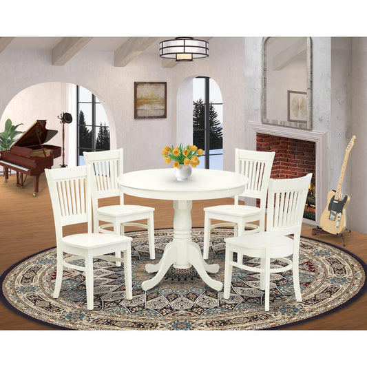 ANVA5-LWH-W - 5-Piece Kitchen Dining Set- 4 Wooden Chairs and Dining Room Table - Wooden Seat and Slatted Chair Back (Linen White Finish)