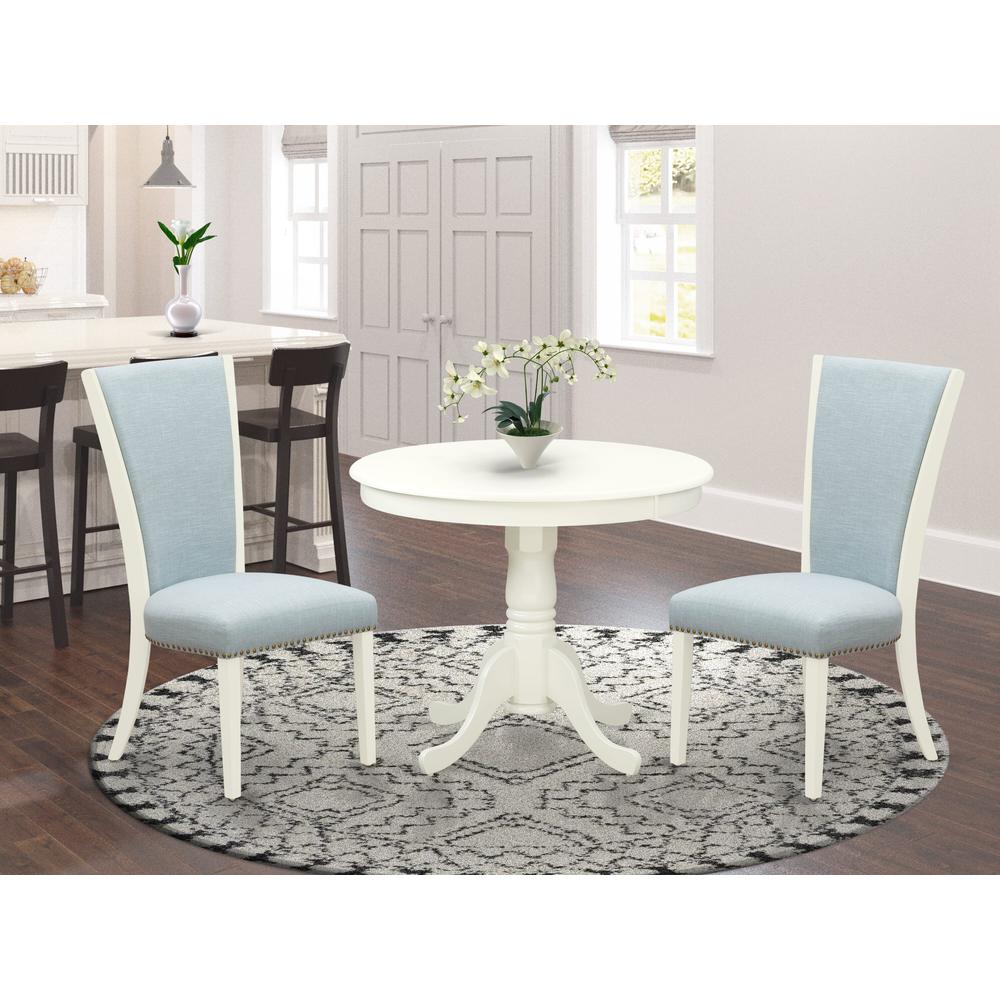 ANVE3-LWH-15 3 Pc Dining Set - 2 Dining Chair with High Back and 1 Dining Room Table - Linen White Finish