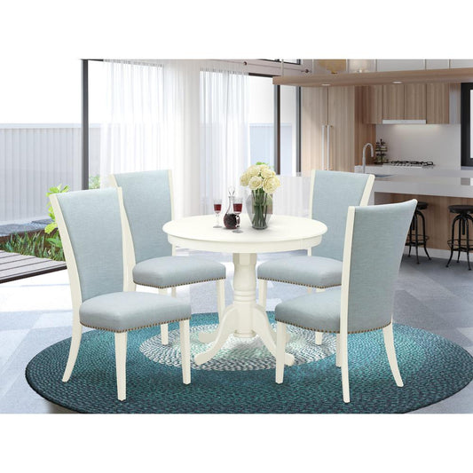 ANVE5-LWH-15 5 Pc Modern Dining Set - 4 Kitchen Chairs with High Back and 1 Dining Table - Linen White Finish