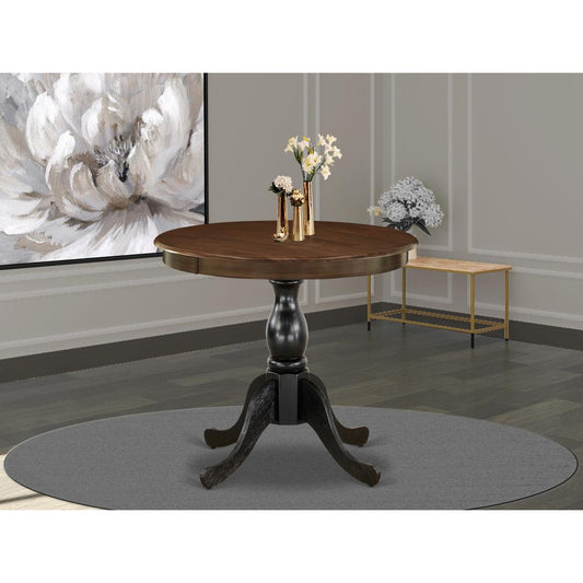 East West Furniture Kitchen Table - Walnut Table Top and Black Pedestal Leg Finish