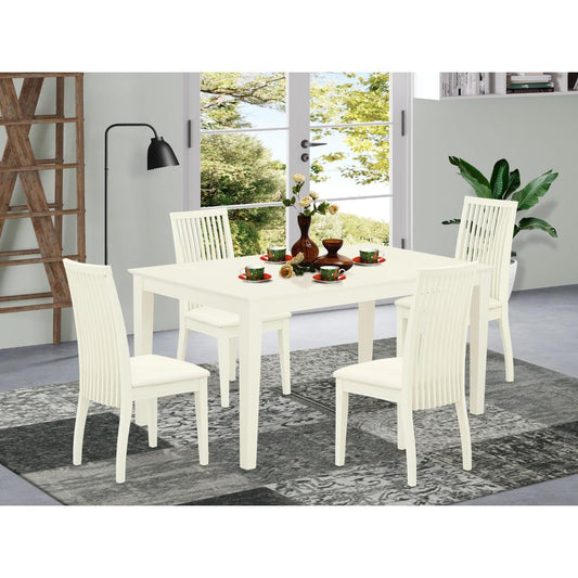 CAIP5-LWH-C 5Pc Dining Set Includes a Rectangle Dinette Table and Four Linen seat Dining Chairs, Linen White Finish