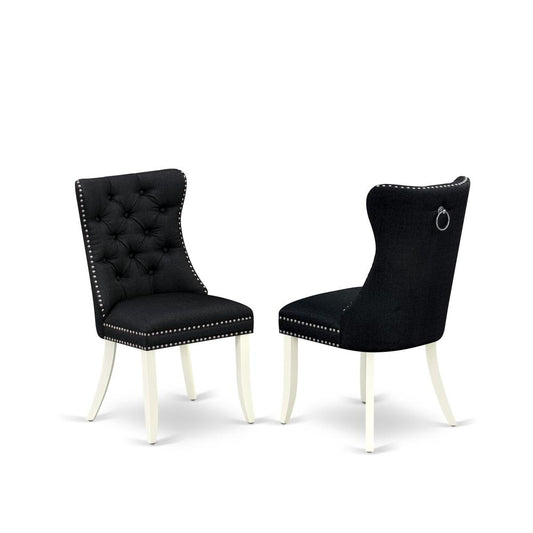 Parson Dining Chairs - Black Linen Fabric Padded Chairs, Set of 2, linen white