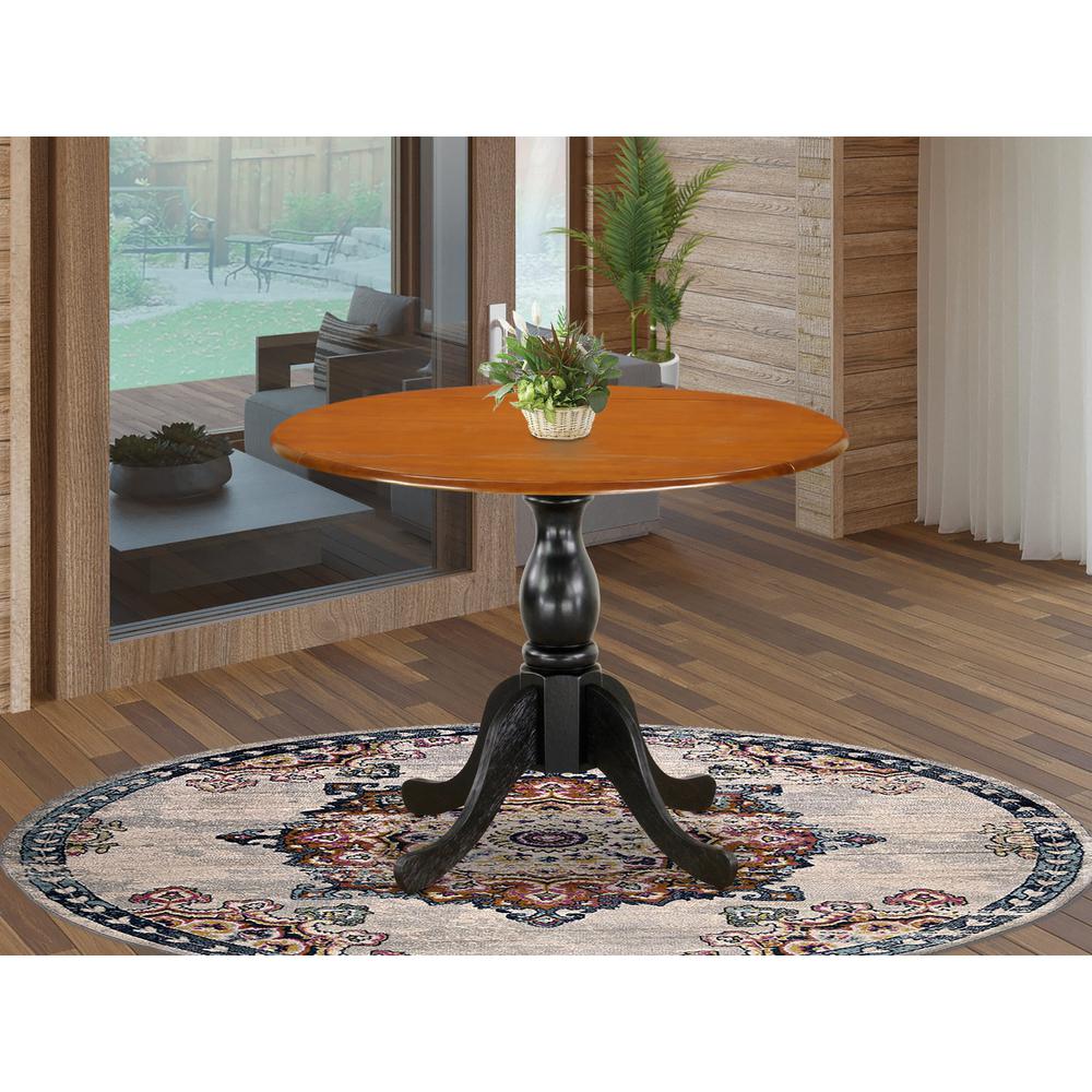 East West Furniture Kitchen Table with Drop Leaves - Cherry Table Top and Black Pedestal Leg Finish