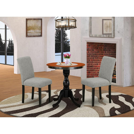 East West Furniture 3-Piece Dinette Set Include a Wooden Table and 2 Shitake Linen Fabric Padded Chairs with High Back - Black Finish