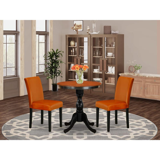 East West Furniture 3-Piece Dining Table Set Consist of Wood Table and 2 Baked Bean PU Leather Dining Chairs with High Back - Black Finish