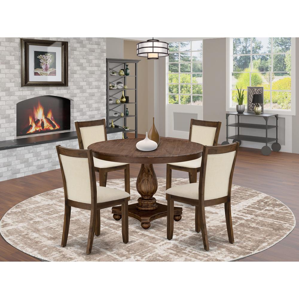 East West Furniture 5-Pcs Dining Room Table Set - A Wood Dining Table and 4 Light Beige Linen Fabric Dining Room Chairs with Stylish High Back (Sand Blasting Antique Walnut Finish)