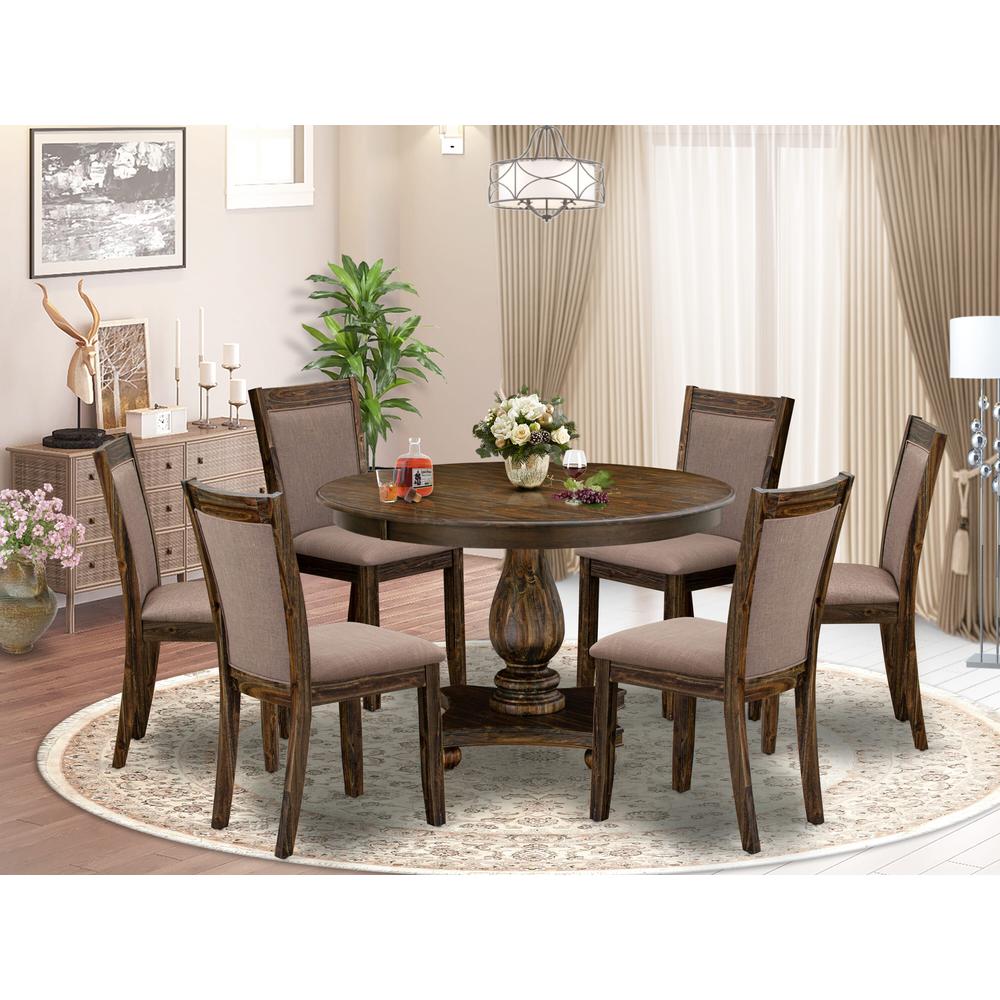 East West Furniture 7-Pc Table Set - Dining Table and 6 Coffee Color Parson Dining Chairs with High Back - Distressed Jacobean Finish