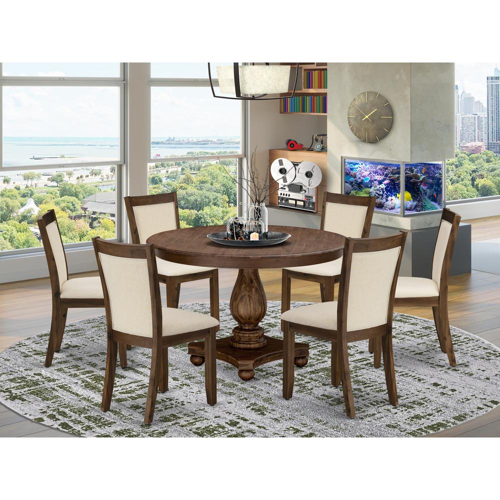 East West Furniture 7-Piece Dinning Table Set - A Gorgeous Wood Table and 6 Wonderful Light Beige Linen Fabric Dining Chairs with Stylish High Back (Sand Blasting Antique Walnut Finish)