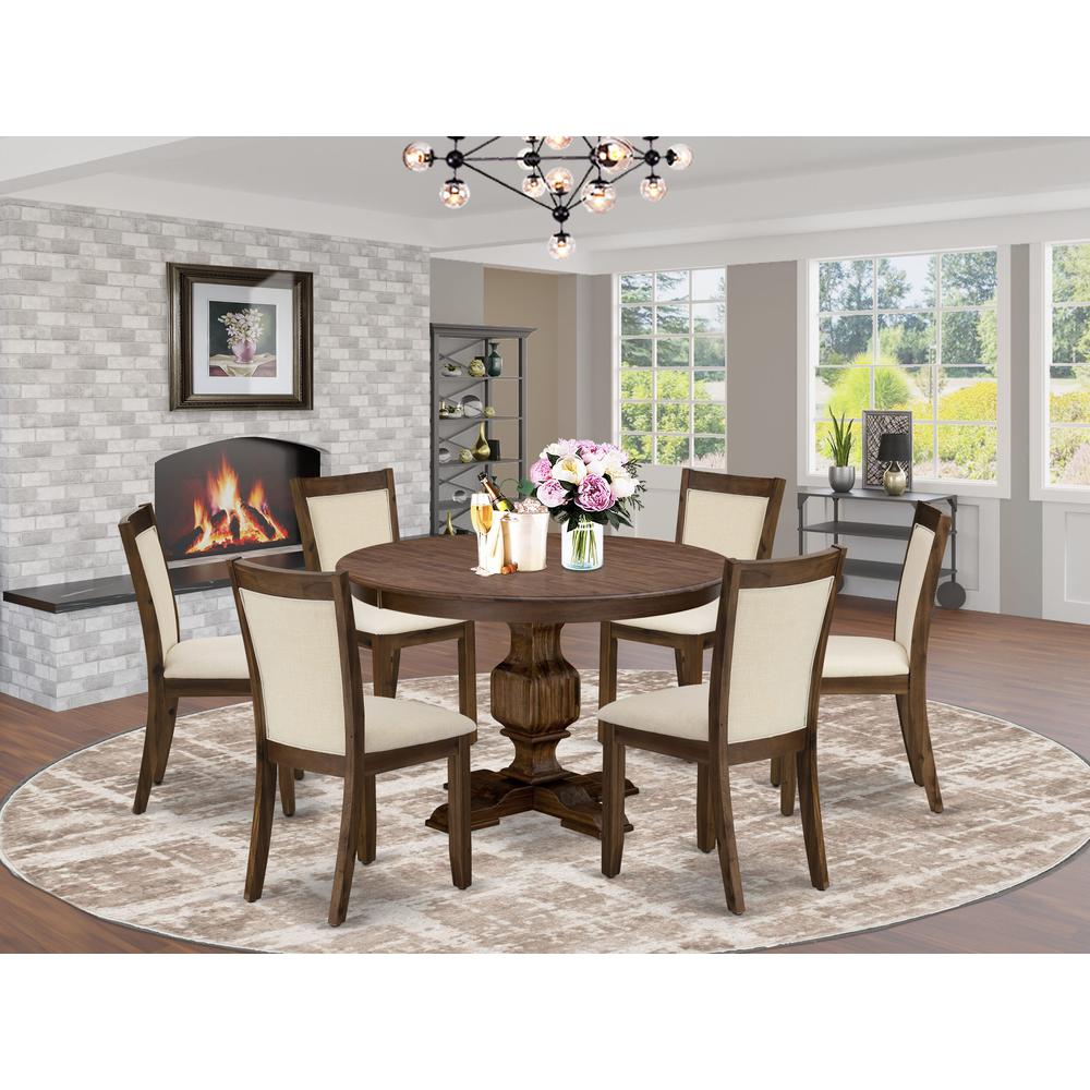 East West Furniture 7-Piece Kitchen Table Set - A Lovely Dining Table and 6 Gorgeous Light Beige Linen Fabric Dining Chairs with Stylish High Back (Sand Blasting Antique Walnut Finish)