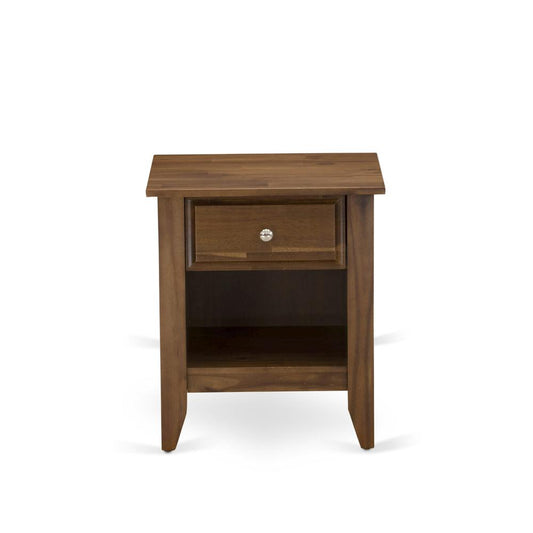 East West Furniture GA-08-ET Small Nightstand with 1 Wood Drawer for Bedroom, Stable and Sturdy Constructed - Antique Walnut Finish