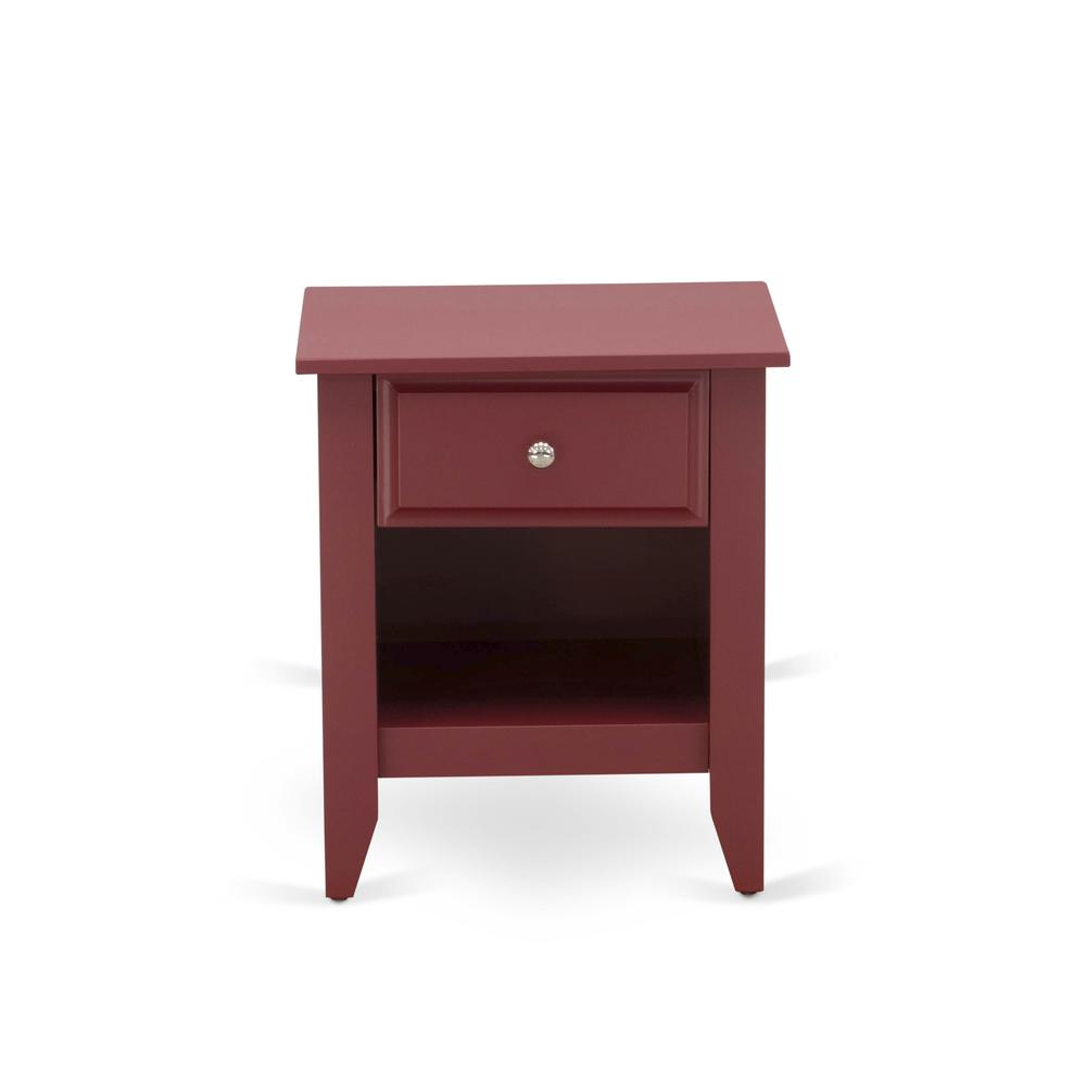 East West Furniture GA-13-ET Wooden Night Stand for bedroom with 1 Wooden Drawer, Stable and Sturdy Constructed - Burgundy Finish