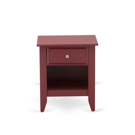 East West Furniture GA-13-ET Wooden Night Stand for bedroom with 1 Wooden Drawer, Stable and Sturdy Constructed - Burgundy Finish