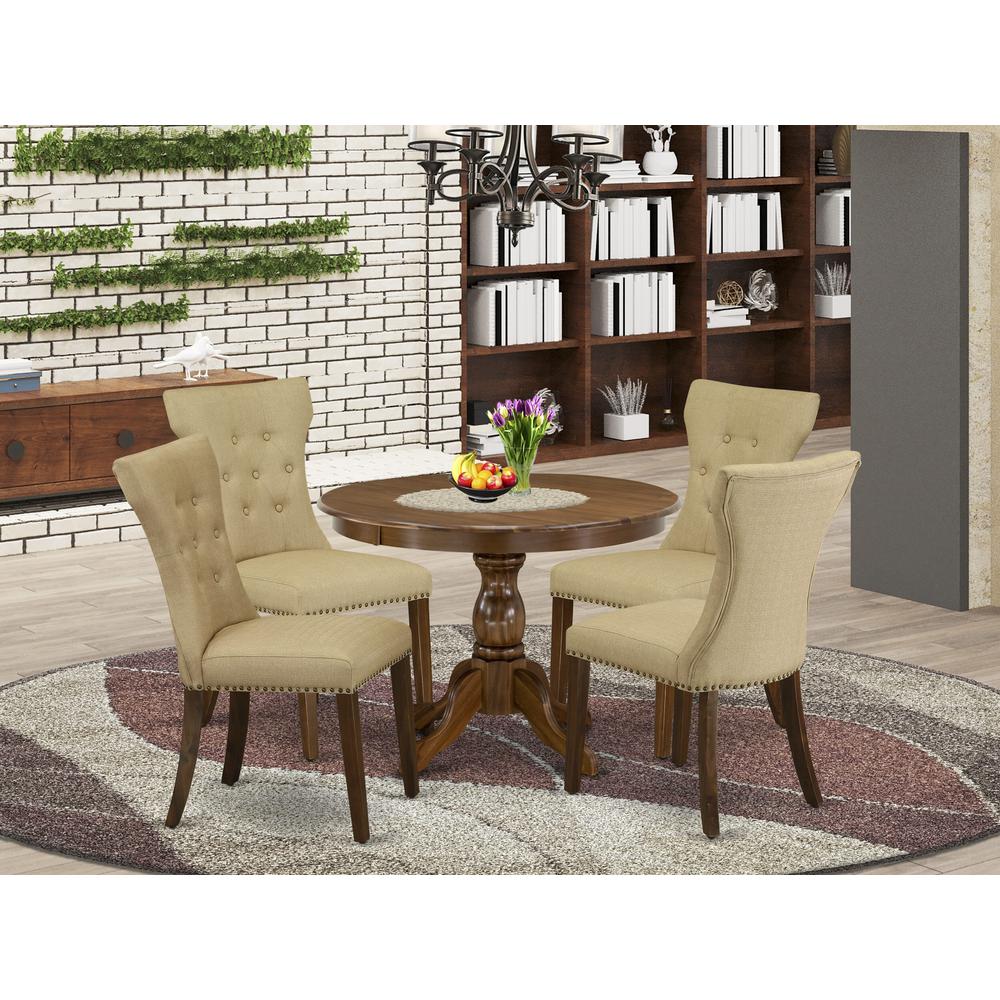 HBGA5-AWA-03 5 Pc Modern Table Set - Breakfast Table with 4 Brown Modern Dining Chairs - Acacia Walnut Finish