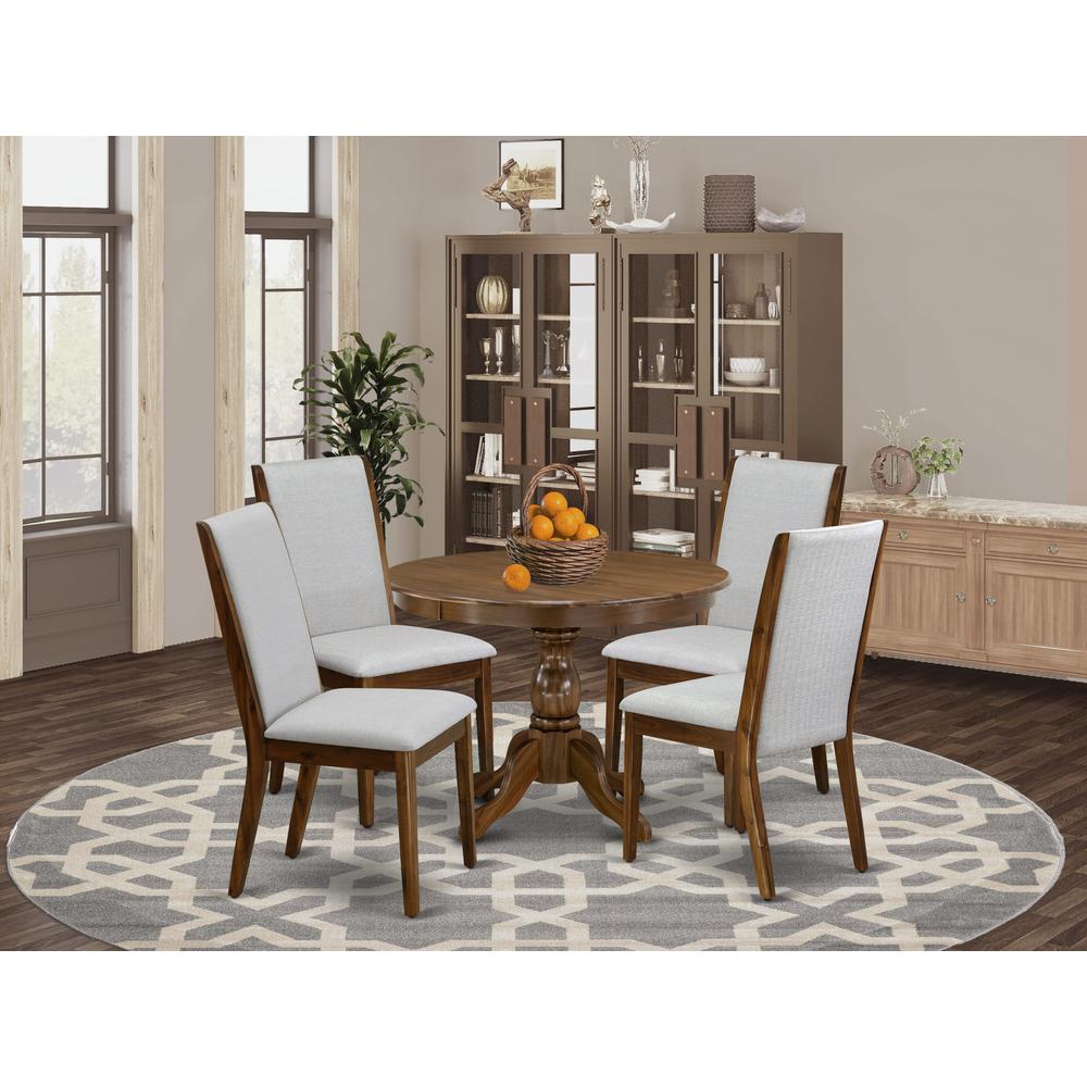 HBLA5-AWA-05 5 Pc Dining Table Set - Dining Room Table with 4 Grey Dining Chairs - Acacia Walnut Finish