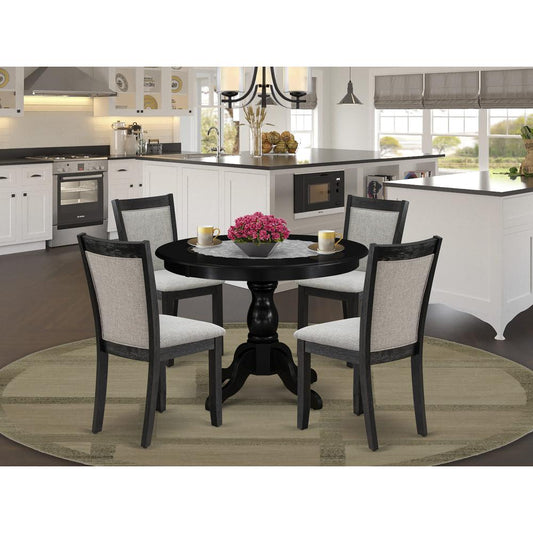 East West Furniture 5-Pc Dinette Set Includes a Modern Dining Room Table and 4 Shitake Linen Fabric Parson Chairs - Wire Brushed Black Finish