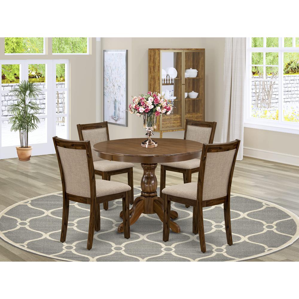 HBMZ5-AWN-04 5-Piece Dining Table Set Contains a Dining Table and 4 Light Tan Padded Chairs - Sand Blasting Antique Walnut Finish