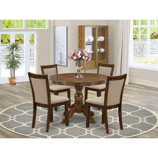 HBMZ5-AWN-04 5-Piece Dining Table Set Contains a Dining Table and 4 Light Tan Padded Chairs - Sand Blasting Antique Walnut Finish