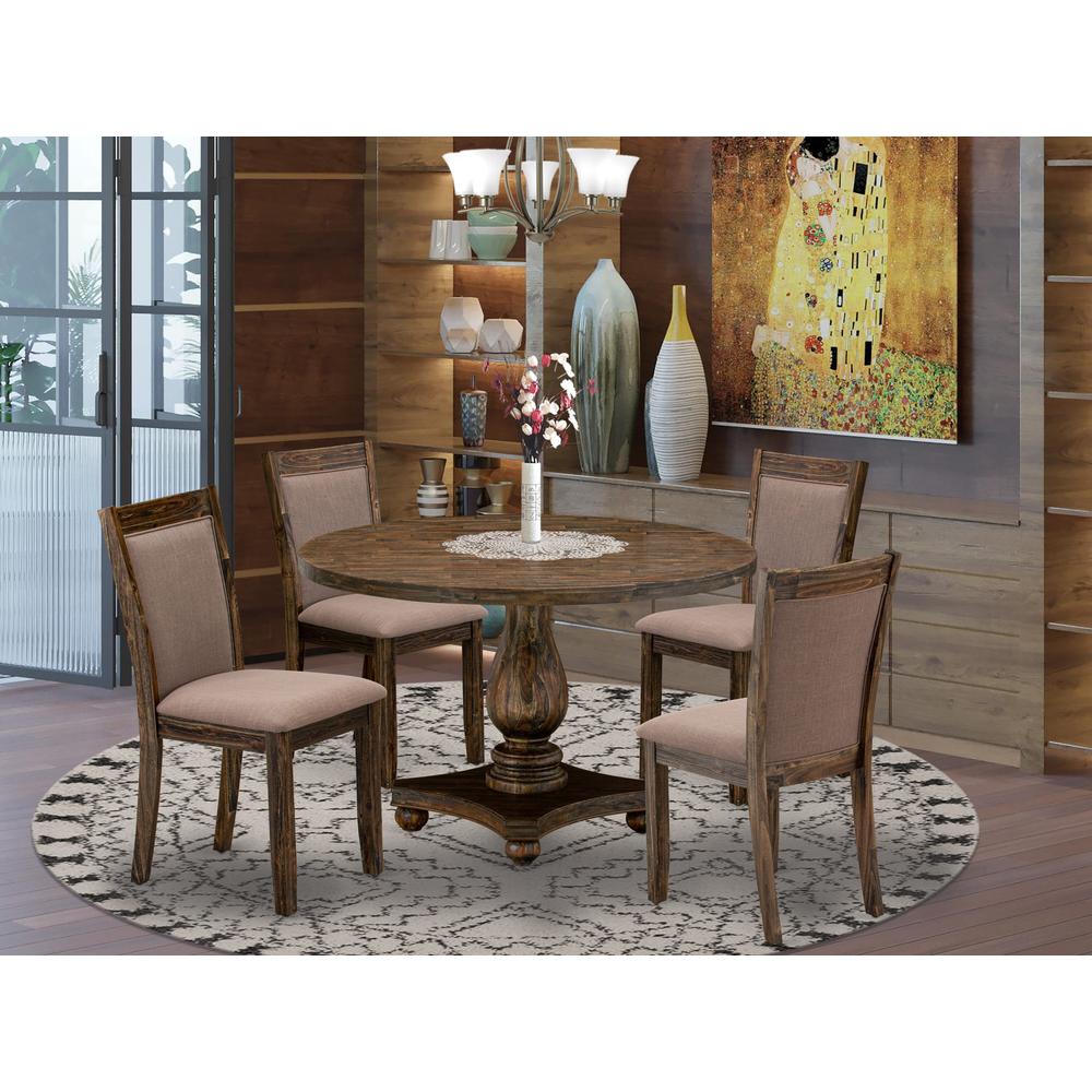 East West Furniture 5-Piece Modern Dining Set - Dining Table and 4 Coffee Color Parson Dining Chairs with High Back - Distressed Jacobean Finish