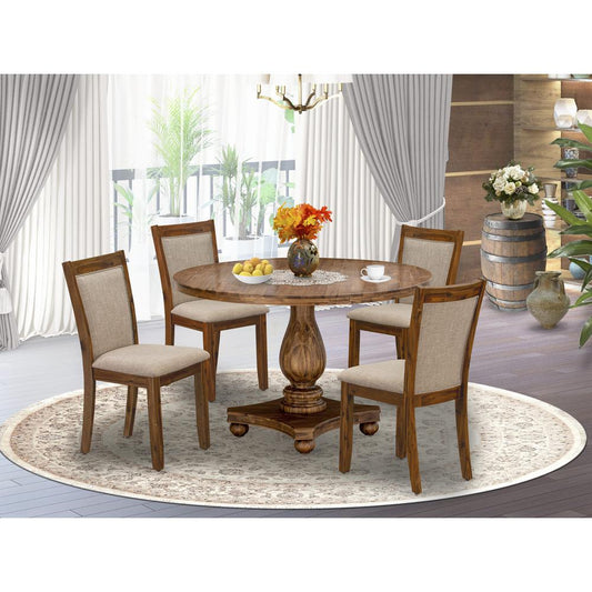 East West Furniture 5-Piece Modern Dining Set - Kitchen Table and 4 Light Tan Color Parson Chairs with High Back - Antique Walnut Finish