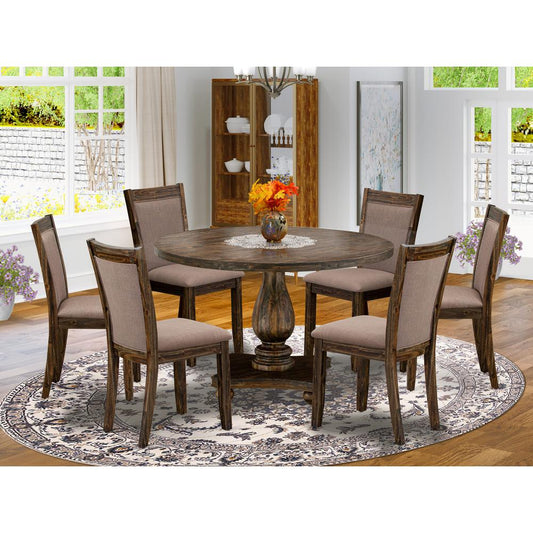 East West Furniture 7-Pc Kitchen Table Set - Wooden Dining Table and 6 Coffee Color Parson Wood Dining Chairs with High Back - Distressed Jacobean Finish