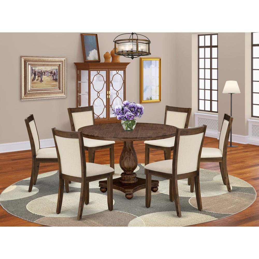 East West Furniture 7-Piece Dining Set - A Beautiful Wooden Table and 6 Beautiful Light Beige Linen Fabric Dining Chairs with Stylish High Back (Sand Blasting Antique Walnut Finish)