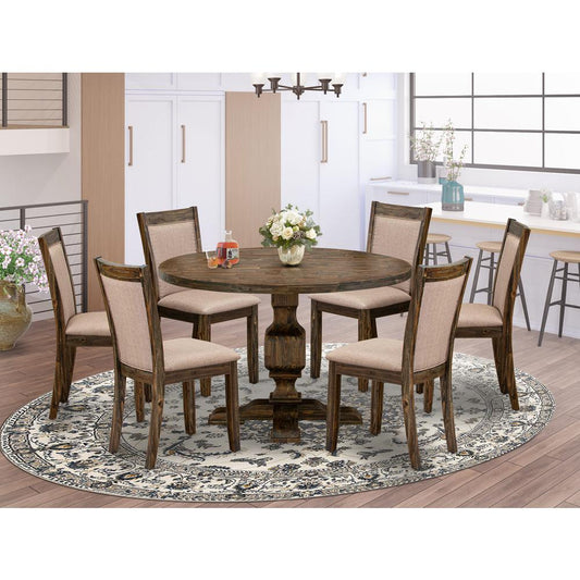 East West Furniture 7 Piece Dinette Set Consists of a Modern Kitchen Table and 6 Dark Khaki Linen Fabric Parson Chairs with High Back - Distressed Jacobean Finish