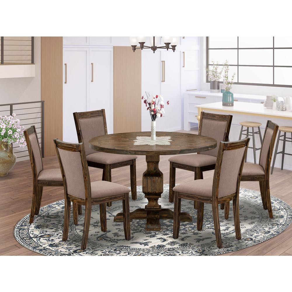 East West Furniture 7-Piece Modern Dining Set - Wooden Table and 6 Coffee Color Parson Wood Dining Chairs with High Back - Distressed Jacobean Finish