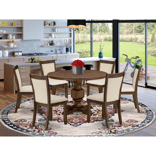 East West Furniture 7-Piece Dining Set - A Gorgeous Kitchen Table and 6 Attractive Light Beige Linen Fabric Wood Dining Chairs with Stylish High Back (Sand Blasting Antique Walnut Finish)