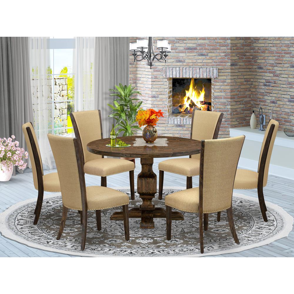 East West Furniture 7-Piece Dining Set - Wooden Dining Table and 6 Brown Color Parson Kitchen Chairs with High Back - Distressed Jacobean Finish