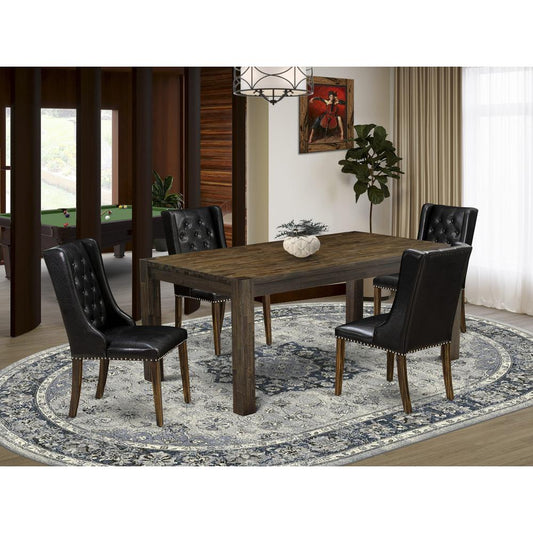 LMFO5-77-49 5-Pc Modern Dining Set with 1 Dining Table and 4 Black Dining Chairs - Distressed Jacobean Finish