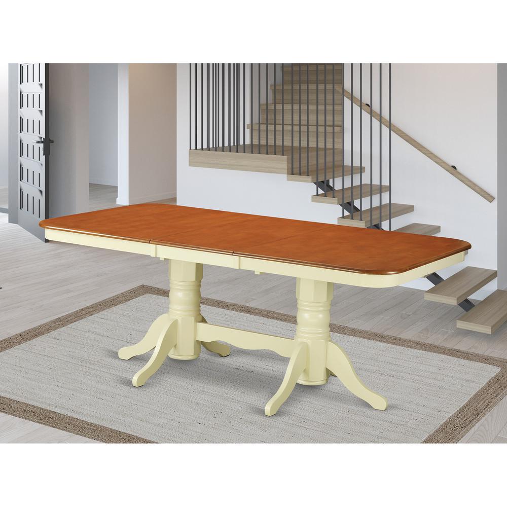 Napoleon  rectangular  round  corner  dining   table  with  17  in  self  storage  leaf  finish  in  Buttermilk  &  Cherry