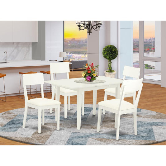 East West Furniture NOAD5-LWH-LC 5-Piece Rectangular Dinette Set 4 Wooden Dining Chairs with Ladder Back and a Faux Leather Seat and Butterfly Leaf Mid Century Dining Table with Rectangular Top and 4