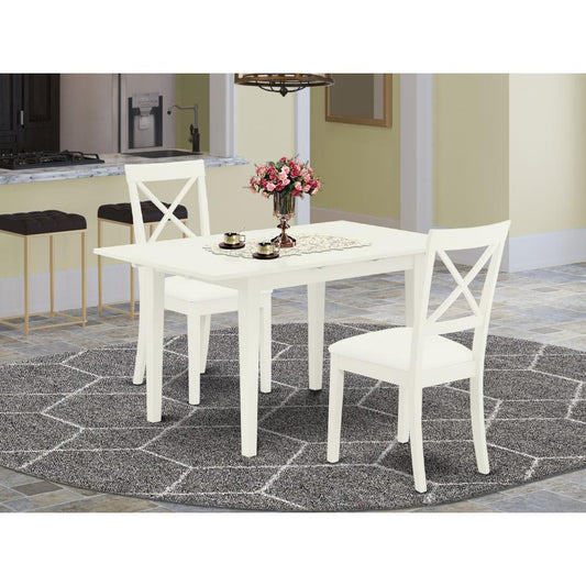 East West Furniture NOBO3-WHI-LC 3-Piece Kitchen Set 2 Dining Room Chairs with X-Back and a Faux Leather Seat and Butterfly Leaf Dining Table with Rectangular Top and 4 Legs- Linen White Finish